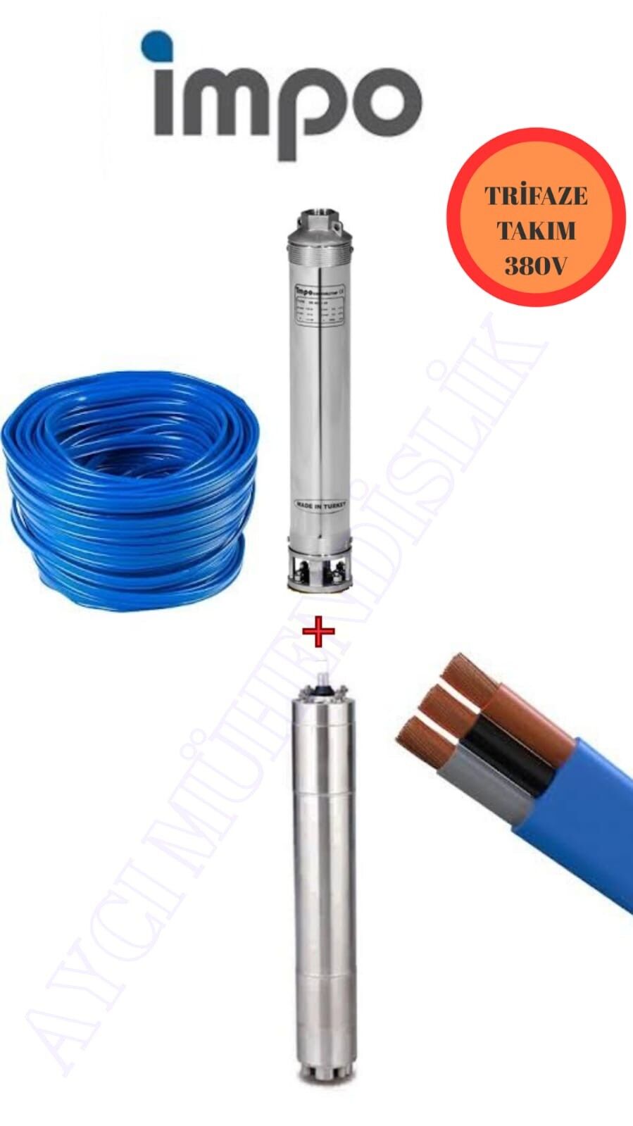 Impo Sk 415/15 Krom Başlıklı Derin Kuyu  5,5 Hp Trifaze Motorlu 35 mt Kablolu  Dalgıç Pompa
