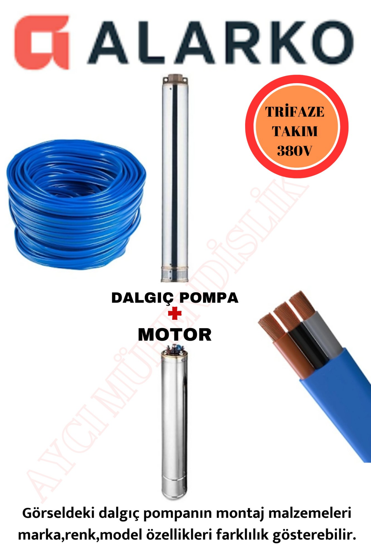4SD12/12 3HP ALARKO TRİFAZE 15 MT KABLOLU  TAKIM DALGIÇ POMPA