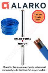 4SD12/12 3HP ALARKO TRİFAZE 55 MT KABLOLU  TAKIM DALGIÇ POMPA
