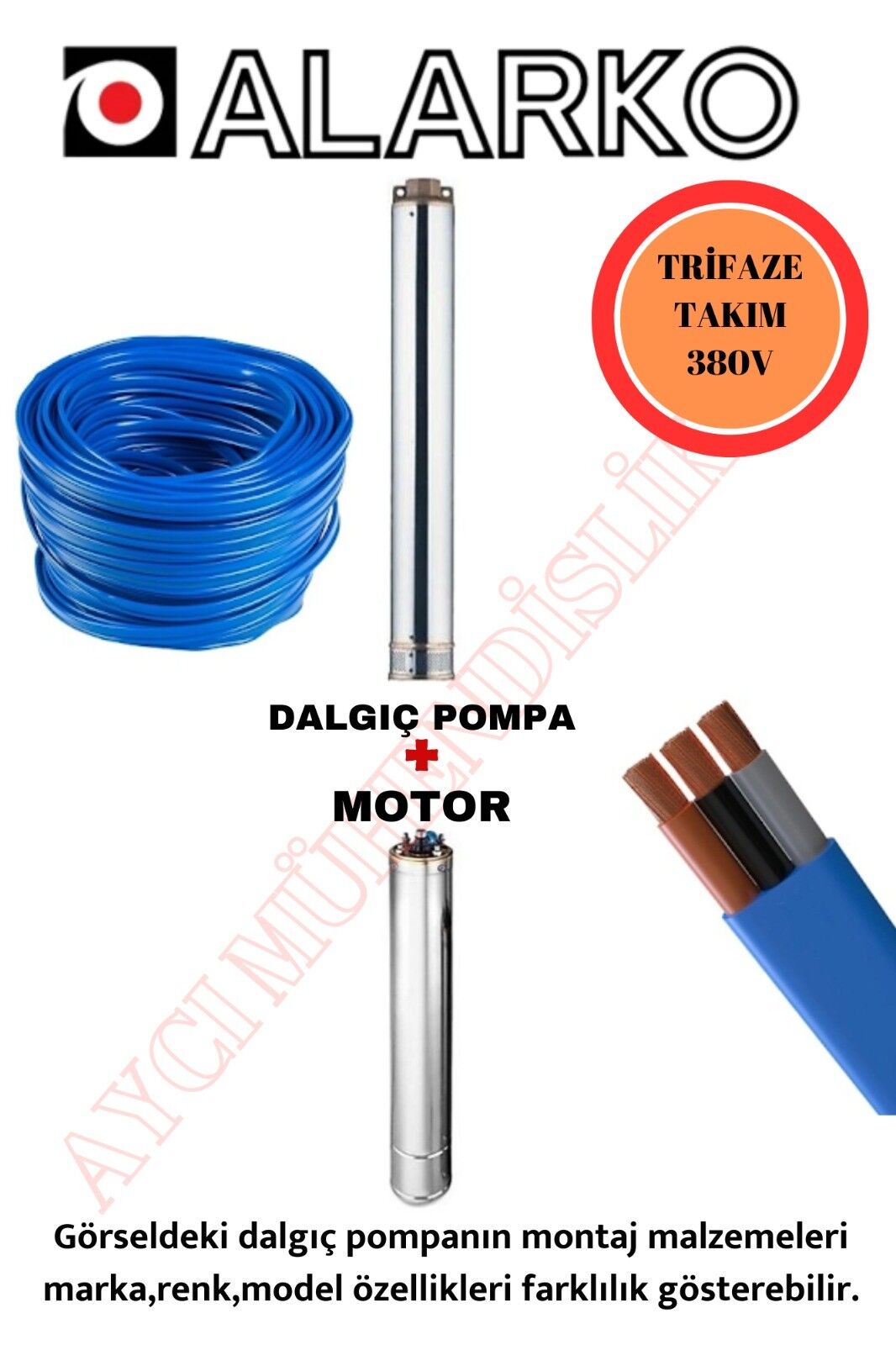 4SD16/20 7,5HP ALARKO TRİFAZE 60 MT KABLOLU  TAKIM DALGIÇ POMPA