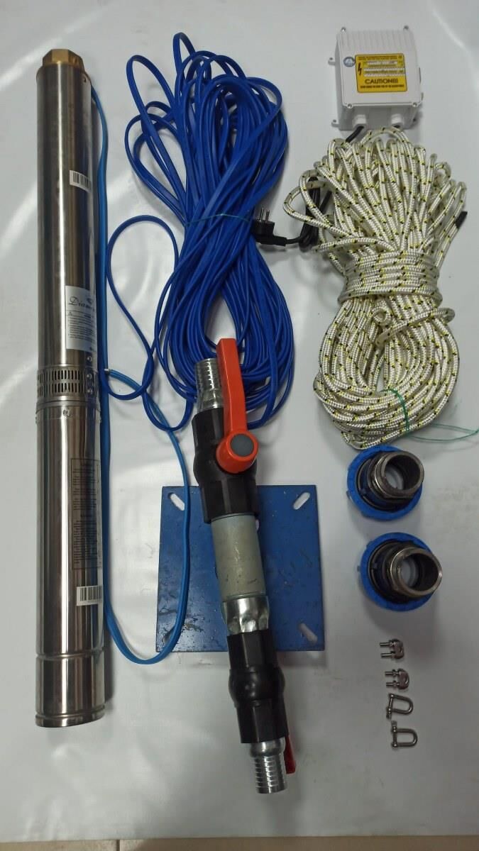 4SDM2/16 1HP ALARKO 20 MT YASSI KABLOLU VE PANOLU 40 MT HALATLI ÇİFT VANALI AKITMA BAŞLIKLI MONOFAZE TAKIM DALGIÇ POMPA