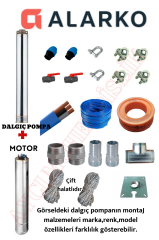4SD12/8 2HP ALARKO TRİFAZE 50 MT YASSI KABLOLU  100 MT HALATLI ÇİFT VANALI AKITMA BAŞLIKLI MONOFAZE TAKIM DALGIÇ POMPA