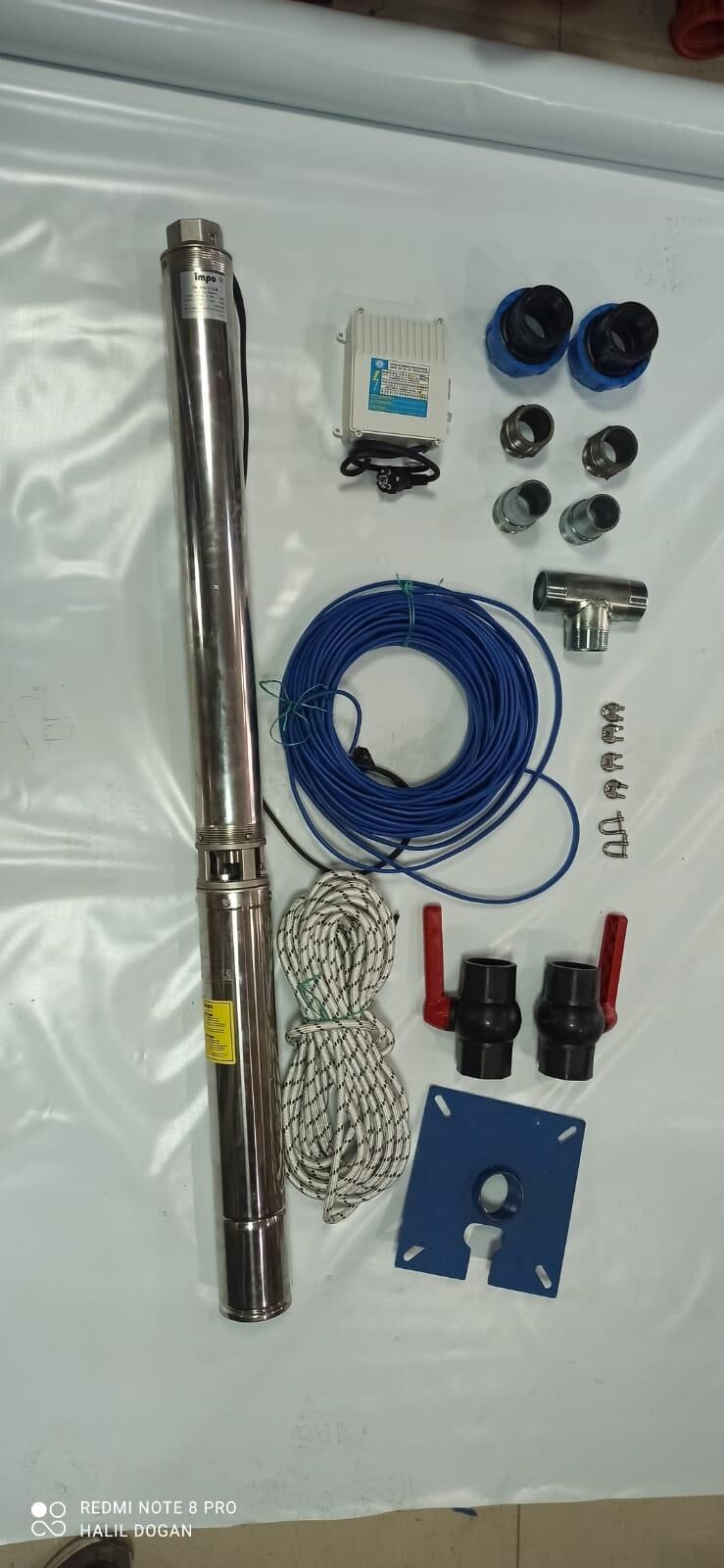 Impo Sk 415/15 5,5HP Krom Başlıklı  50 MT Yassı Kablolu ve  100 mt Halatlı Çift Vanalı Akıtma Başlıklı Trifaze Takım Dalgıç Pompa