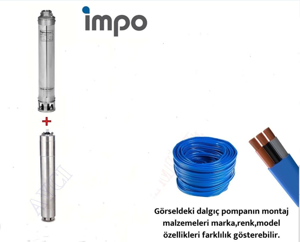 Impo Sk 415/28 10HP Krom Başlıklı  95 MT Yassı Kablolu  Dalgıç Pompa