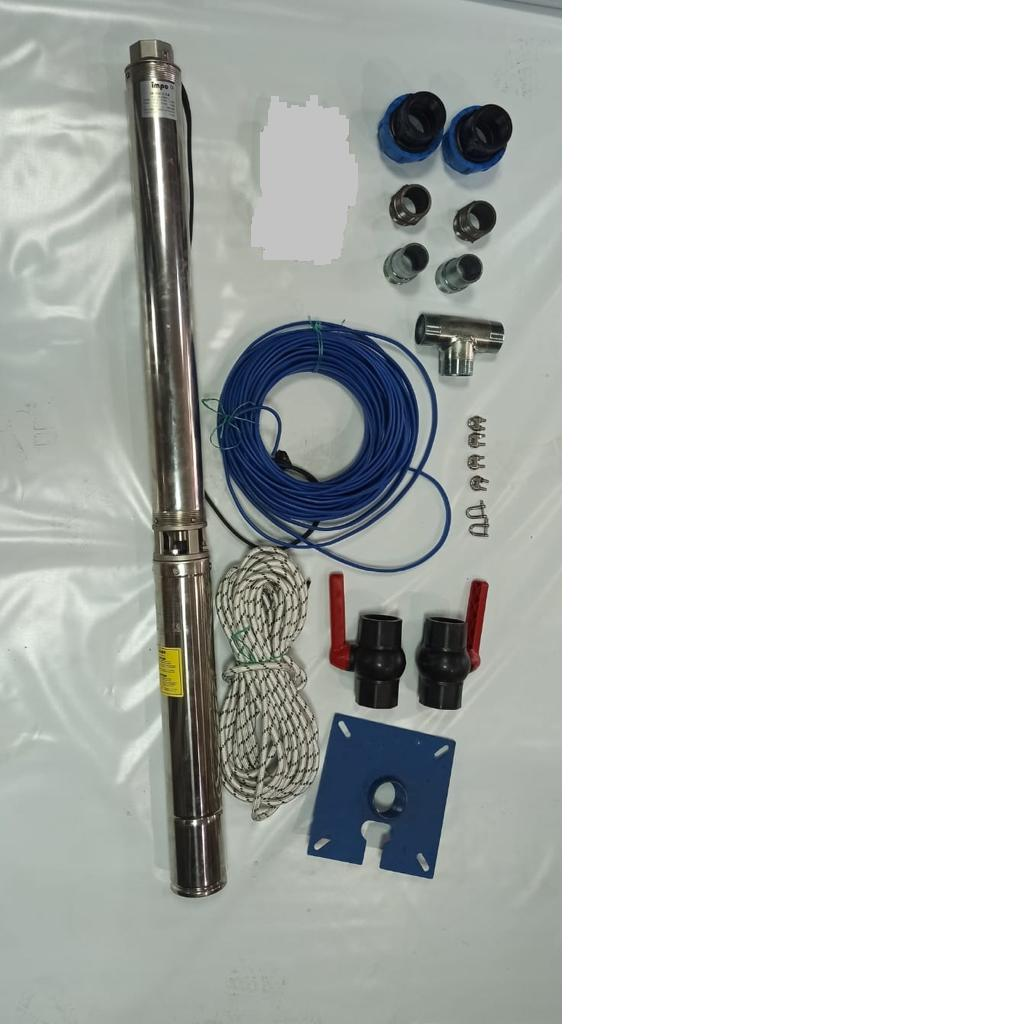 Impo Sk 415/28 10HP Krom Başlıklı  100 MT Yassı Kablolu ve  200 mt Halatlı Çift Vanalı Akıtma Başlıklı Trifaze Takım Dalgıç Pompa