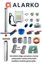 4SDM12/8 2 HP ALARKO 25 MT YASSI KABLOLU VE PANOLU 50 MT HALATLI ÇİFT VANALI AKITMA BAŞLIKLI MONOFAZE TAKIM DALGIÇ POMPA