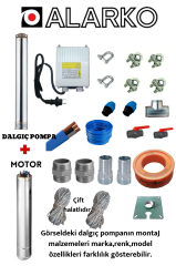4SDM4/14 1,5 HP ALARKO 20 MT YASSI KABLOLU VE PANOLU 40 MT HALATLI ÇİFT VANALI AKITMA BAŞLIKLI MONOFAZE TAKIM DALGIÇ POMPA