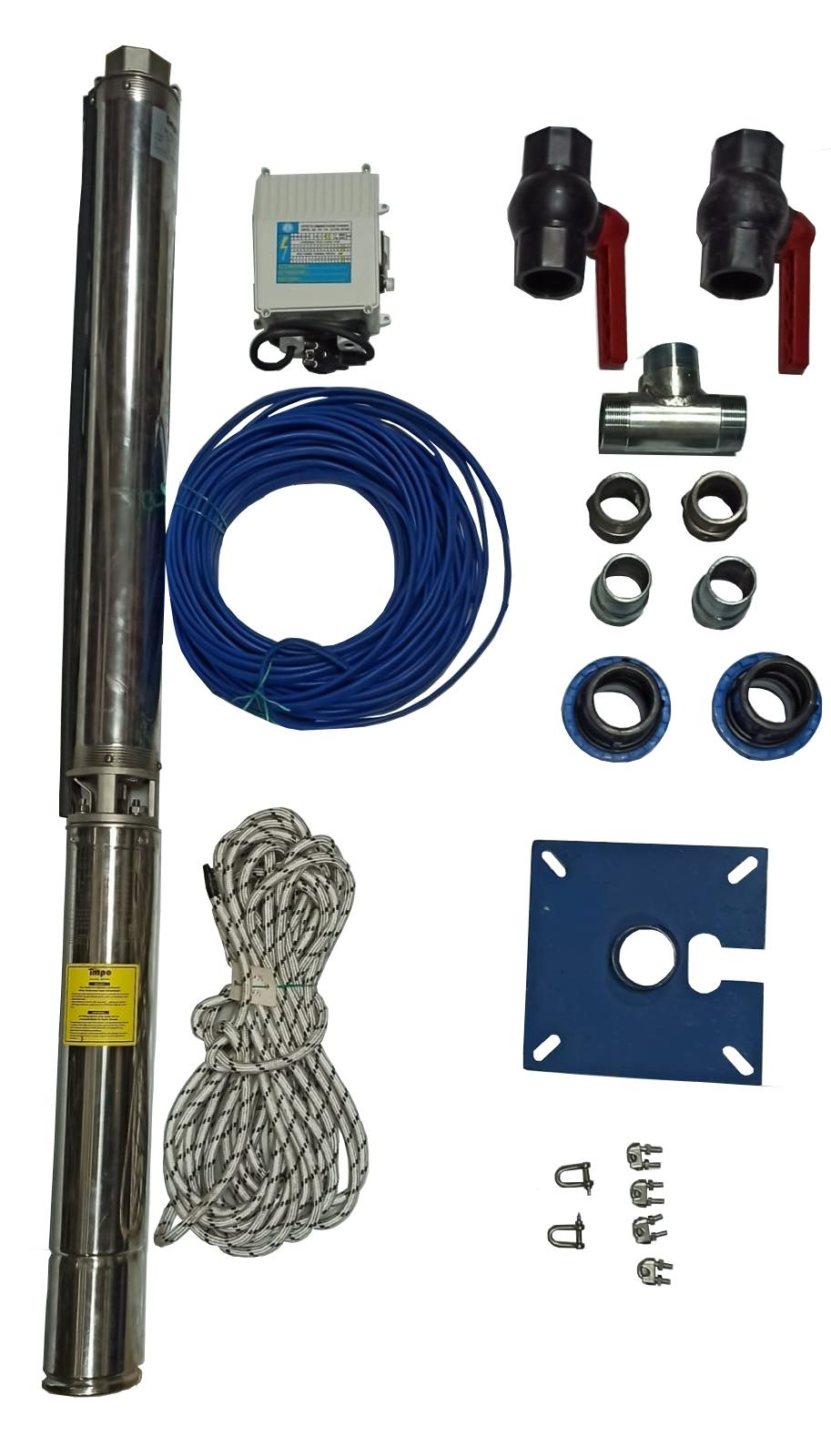 Impo Sk 404/10 1HP Krom Başlıklı  45 MT Yassı Kablolu ve Panolu 90 mt Halatlı Çift Vanalı Akıtma Başlıklı Monofaze Takım Dalgıç Pompa