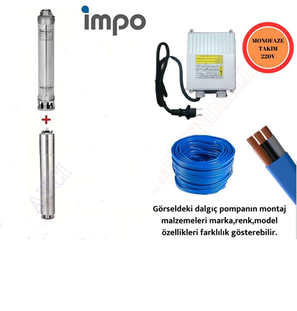 Impo Sk 404/27 Krom Başlıklı Derin Kuyu  3 Hp Monofaze Motorlu 35 mt Kablolu Panolu Dalgıç Pompa